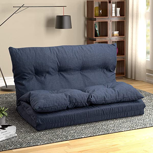 Harper&Bright Designs Folding Lazy Sofa Floor Chaise Lounge Chair Futon with Back Support, Beige