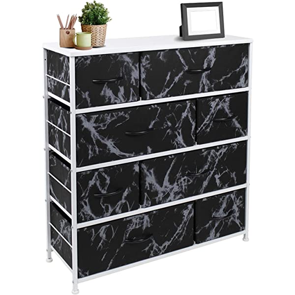 Sorbus Dresser with 8 Drawers - Furniture Storage Chest Tower Unit for Bedroom, Hallway, Closet, Office Organization - Steel Frame, Wood Top, Easy Pull Fabric Bins (White)