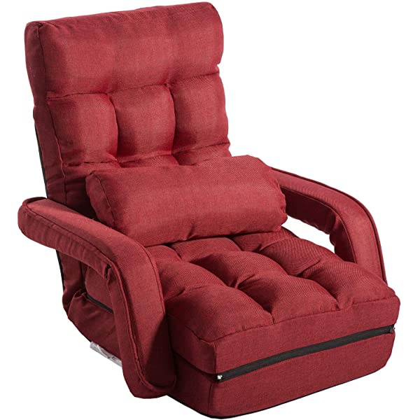 Harper&Bright Designs Folding Lazy Sofa Floor Chaise Lounge Chair Futon with Back Support, Beige
