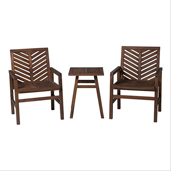 Walker Edison 5 Person Outdoor Wood Chevron Patio Furniture Dining Set Table Chairs Bench All Weather Backyard Conversation Garden Poolside Balcony, 4 Piece, Brown Brown 4 Piece Dining Set