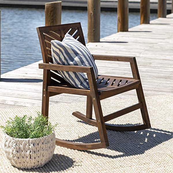 Walker Edison 5 Person Outdoor Wood Chevron Patio Furniture Dining Set Table Chairs Bench All Weather Backyard Conversation Garden Poolside Balcony, 4 Piece, Brown Brown 4 Piece Dining Set
