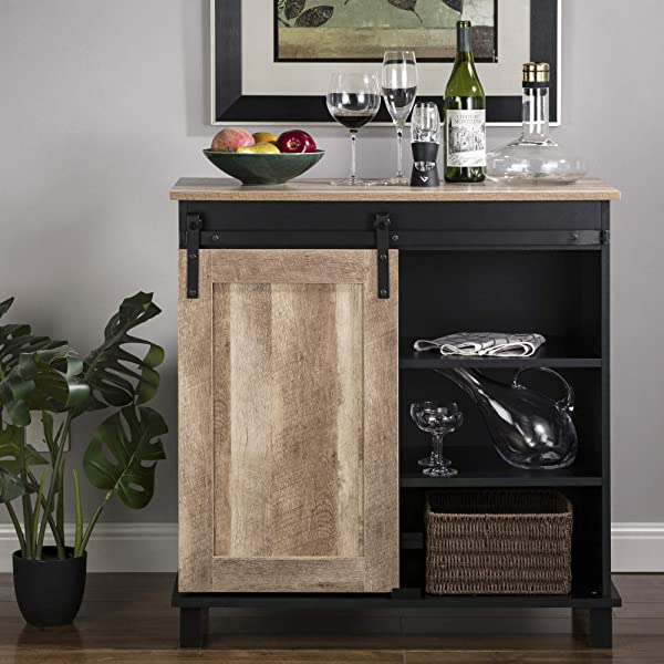 Glitzhome Wood Rustic Wine Cabinet 2-Sections Bar Cabinet with Wine Storage 31.5”L Sideboard Table with Drawers Wood Sideboard with Wine Display for Kitchen Dining Room 2 piece