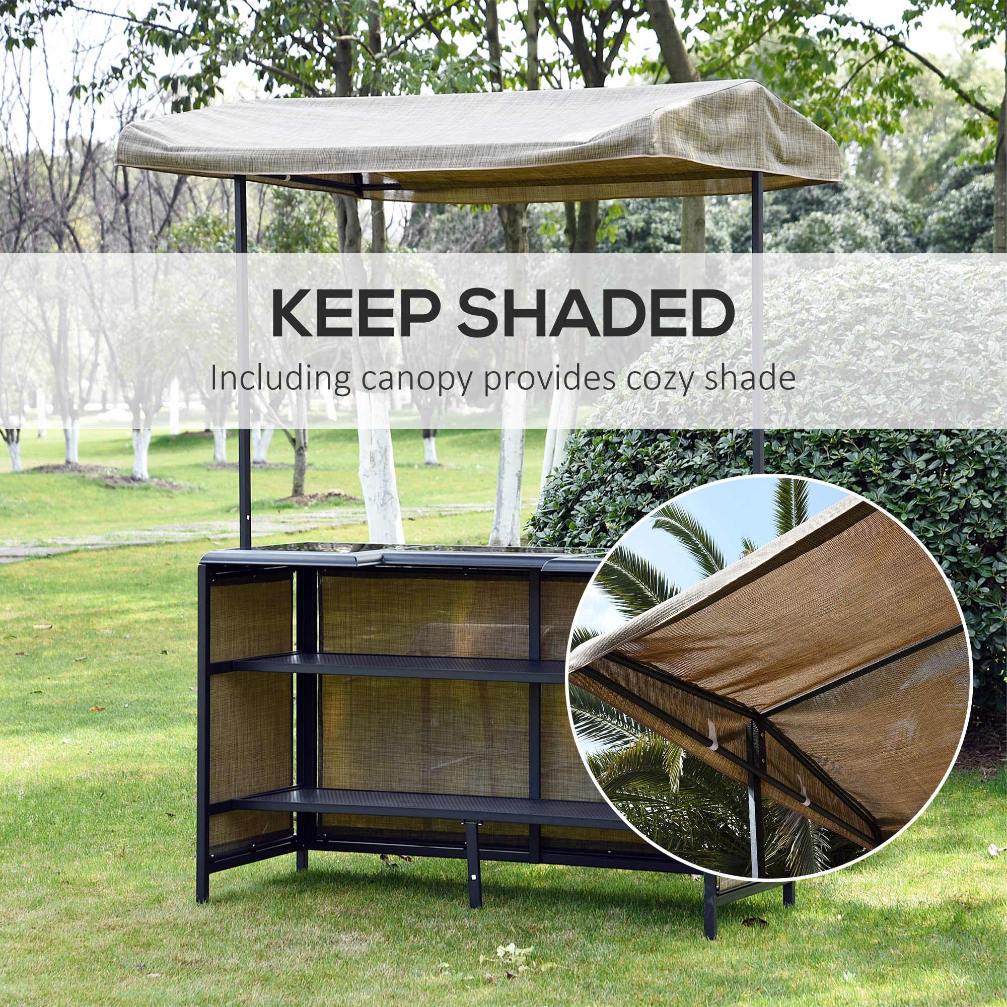 【Home&Garden】3 Pcs Outdoor Bar Set for 2 with Canopy, Rectangular Table with Storage Shelves & 2 Bar Chairs