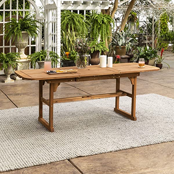 Walker Edison 5 Person Outdoor Wood Chevron Patio Furniture Dining Set Table Chairs Bench All Weather Backyard Conversation Garden Poolside Balcony, 4 Piece, Brown Brown 4 Piece Dining Set