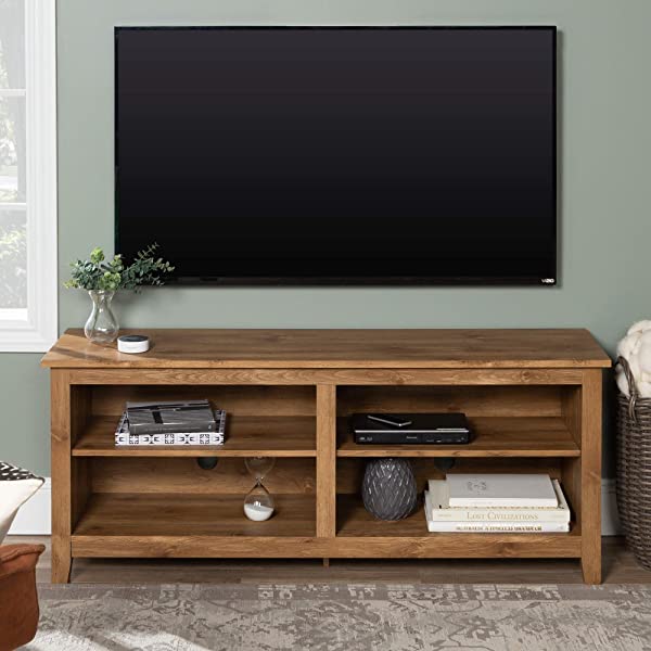 Walker Edison Wren Classic 4 Cubby TV Stand for TVs up to 65 Inches, 58 Inch, Black Black 58 InchTV Stand