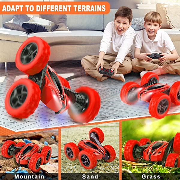 ORRENTE RC Cars Stunt Car Toy Remote Control Car, Offroad Remote Control Monster Trucks 4WD 2.4Ghz RC Rock Crawler with Headlights, Double Sided 360° Flips RC Car Toys Gift for Kids Boys Girls (Red)