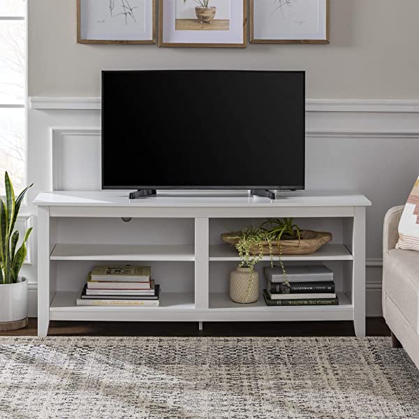 Walker Edison Wren Classic 4 Cubby TV Stand for TVs up to 65 Inches, 58 Inch, Black Black 58 InchTV Stand