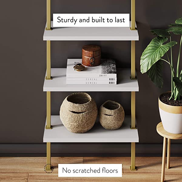 Nathan James Enloe Modern Storage, Free Standing Accent Cabinet with Doors in a Rustic Fir Wood Finish Powder-coated Metal Base for Hallway, Entryway or Living Room, White/Gold