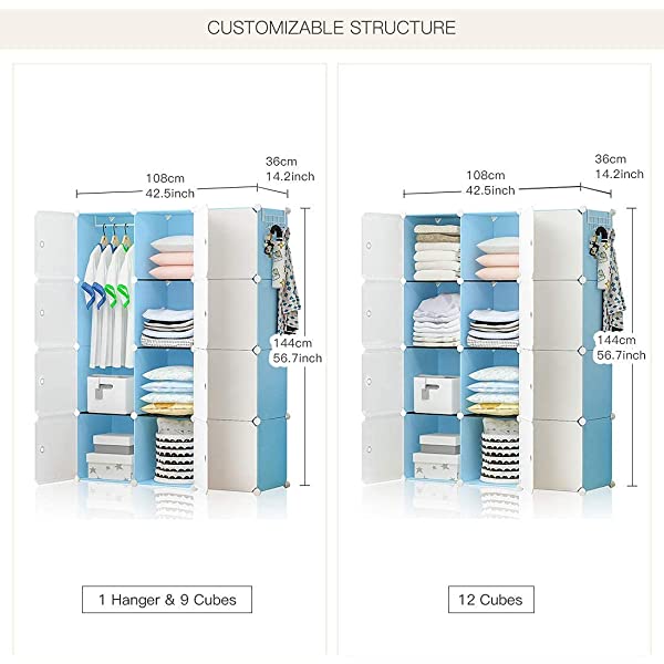 YOZO Cube Storage Organzier Portable Closet Wardrobe Bedroom Dresser (71x14x71 inches) Portable Closet Cube Shelf Armoire Pantry Cabinet, 25 Cubes, Blue 25Cubes Blue