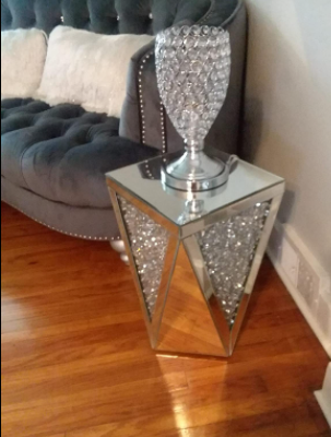 Mirrored End Table with Crystal Inlay, Square Modern Side Table Silver Accent Table, Drum End Table for Living Room Bedroom from MIREO Fine Furniture