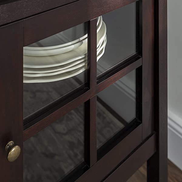 Walker Edison Charlotte Classic Glass Door Storage Buffet, 52 Inch, Espresso Espresso 52 Inch