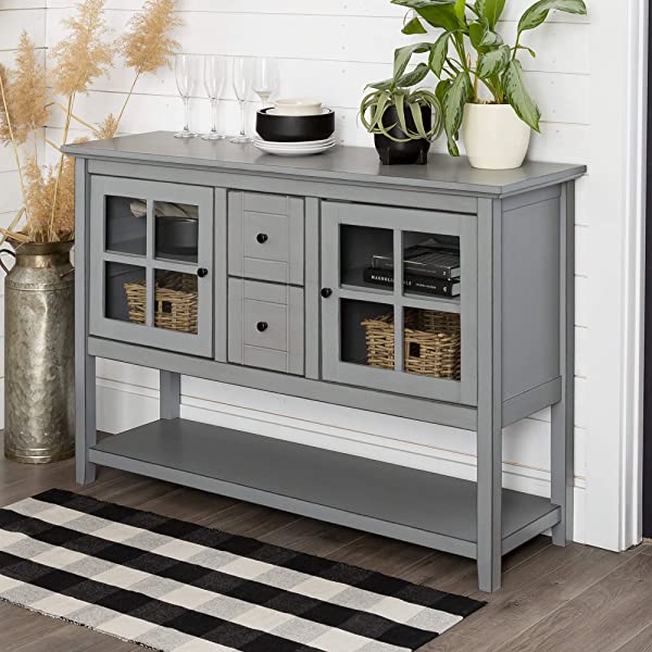 Walker Edison Charlotte Classic Glass Door Storage Buffet, 52 Inch, Espresso Espresso 52 Inch