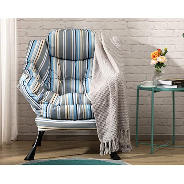 AbocoFur Modern Large Cotton Fabric Lazy Chair,Accent Contemporary Lounge Chair, Single Steel Frame Leisure Sofa Chair with Armrests and A Side Pocket, Beige