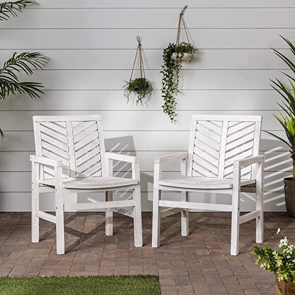 Walker Edison 5 Person Outdoor Wood Chevron Patio Furniture Dining Set Table Chairs Bench All Weather Backyard Conversation Garden Poolside Balcony, 4 Piece, Brown Brown 4 Piece Dining Set