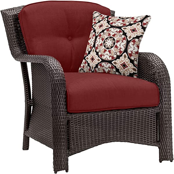 Hanover Strathmere 6-Piece Outdoor Patio Conversation Set, 2 Side Chairs with Ottomans, Loveseat and Tempered Glass Coffee Table, with Hand-Woven Wicker and Thick Cilantro Green Cushions, STRATHMERE6PC