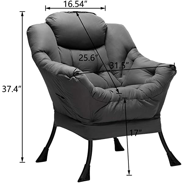 AbocoFur Modern Large Cotton Fabric Lazy Chair,Accent Contemporary Lounge Chair, Single Steel Frame Leisure Sofa Chair with Armrests and A Side Pocket, Beige