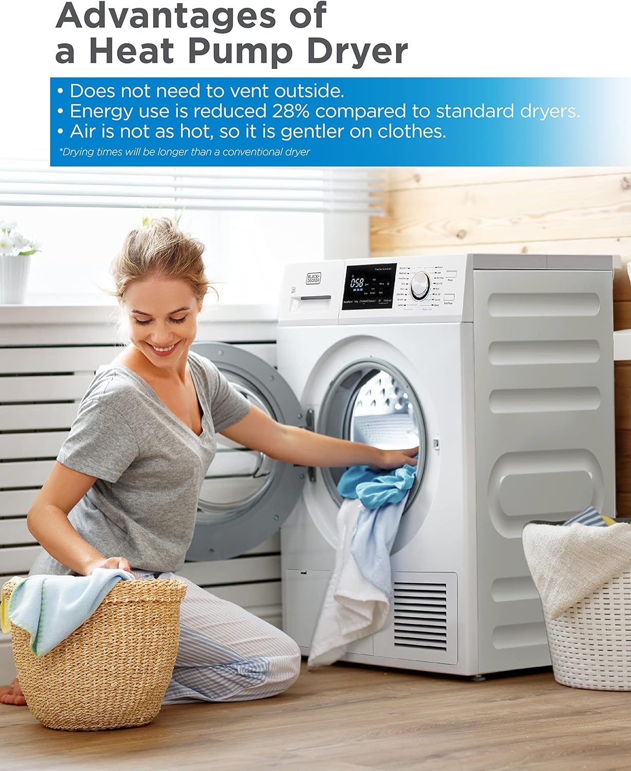 BLACK+DECKER BCED37 Compact Dryer for Standard Wall Outlet, Small, 4 Modes, Load Volume 13.2 lbs., White