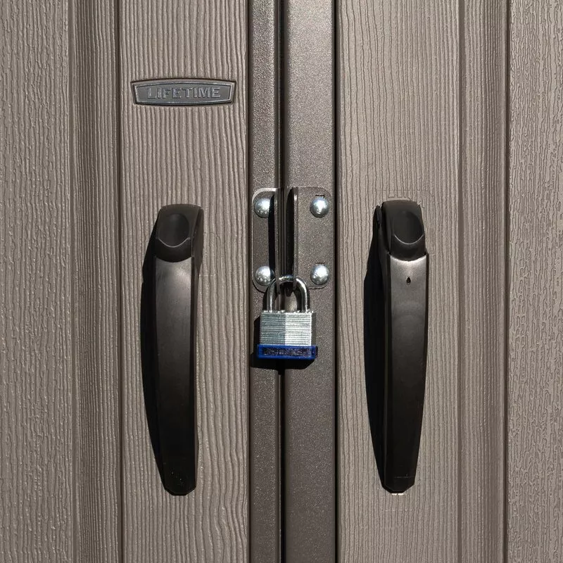 Plastic storage shed 10 ft wide X 8 ft deep; A clearance sale