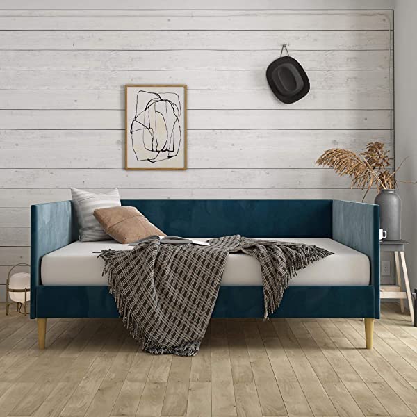 DHP Franklin Mid Century Upholstered Daybed, Sofa Bed, Twin Size Frame, Tan Linen Linen Twin Tan