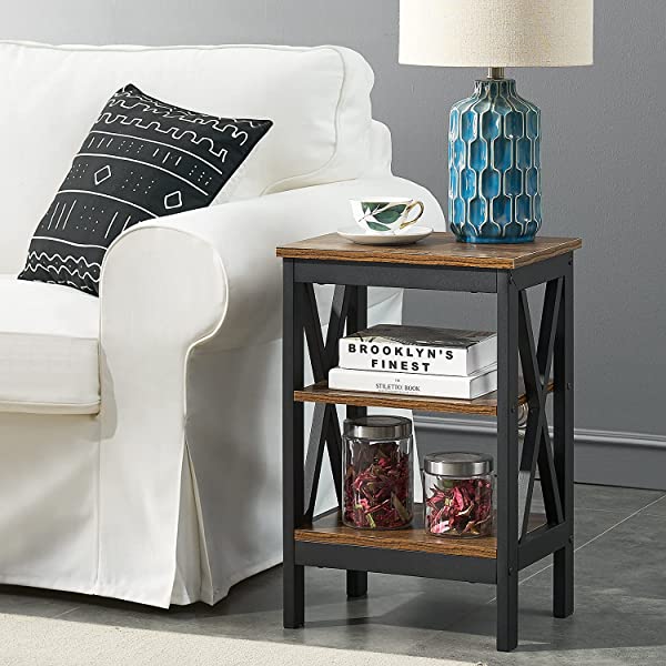 VECELO Modern Versatile Nightstands X-Design Side End Table Night Stand Storage Shelf with Bin Drawer for Living Room Bedroom, Brown+Black Brown+black Modern