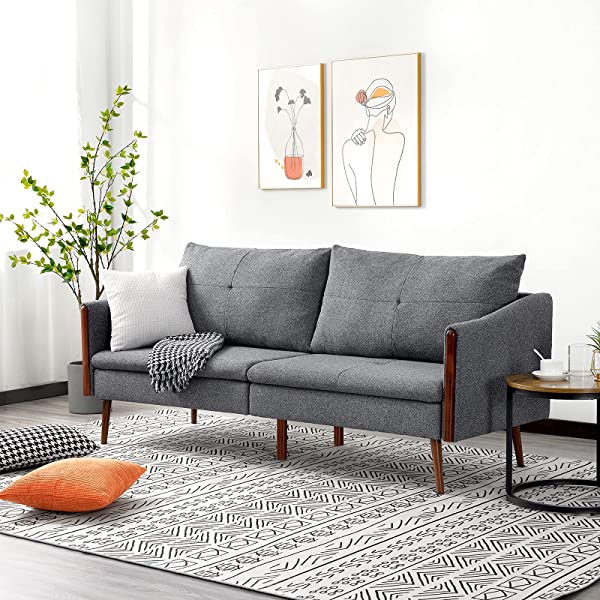 Vonanda Faux Leather Sofa Couch, Modern Tufted 3-Seater Sofa with Clean Lines and Upholstered Artificial Leather for Compact Living Space, Chestnut Brown 3-seater sofa Chestnut Brown