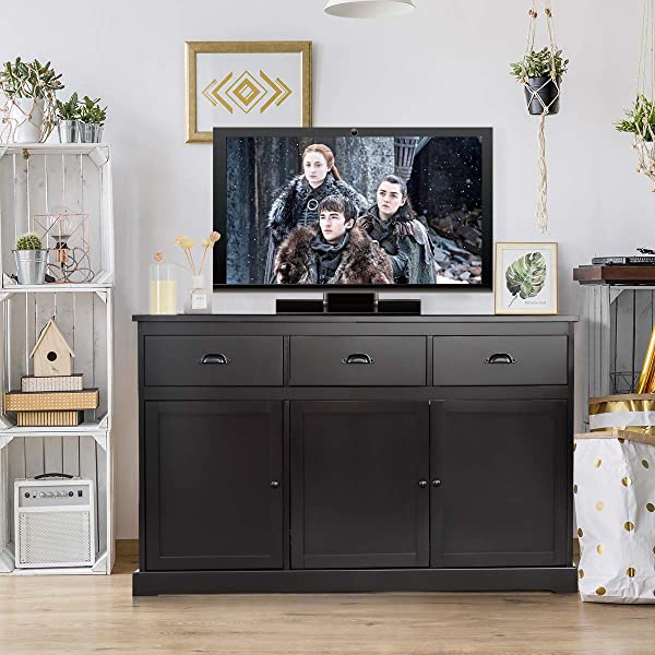 Giantex Sideboard Buffet Server Storage Cabinet Console Table Home Kitchen Dining Room Furniture Entryway Cupboard with 2 Cabinets and 3 Drawers Adjustable Shelves, White (White)