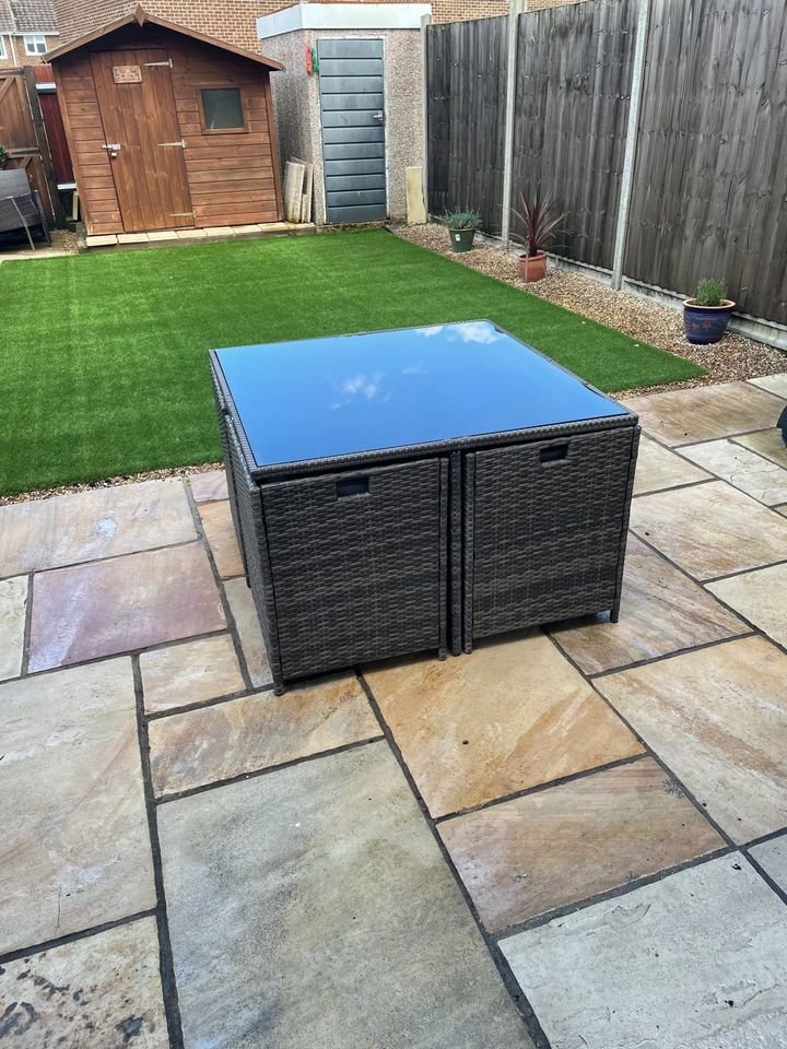 RayGar Deluxe 9 Piece 8 Seater Rattan Cube Dining Table Garden Furniture Patio Set (GreyGrey).