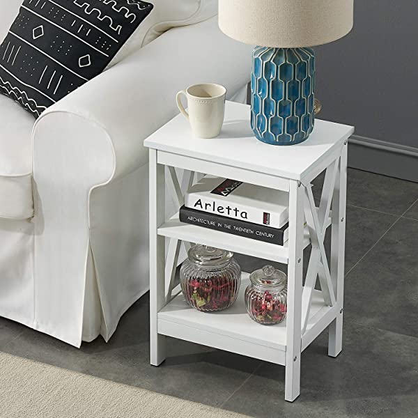 VECELO Modern Versatile Nightstands X-Design Side End Table Night Stand Storage Shelf with Bin Drawer for Living Room Bedroom, Brown+Black Brown+black Modern