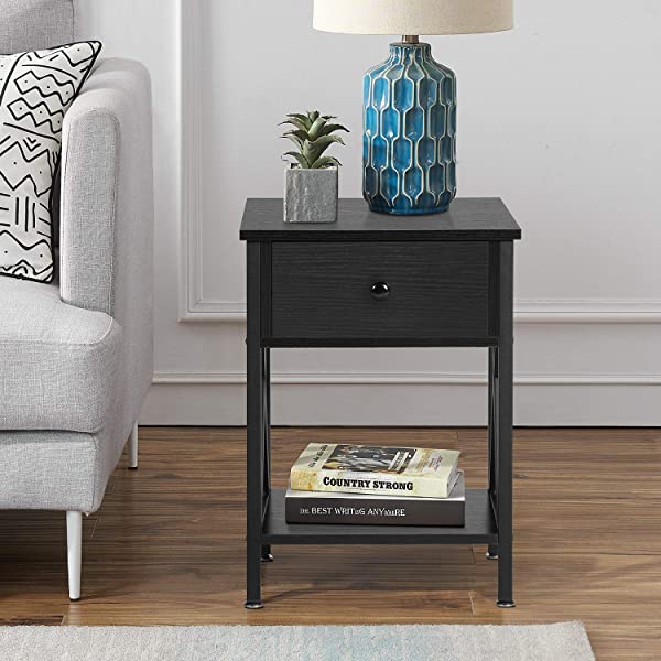 VECELO Modern Versatile Nightstands X-Design Side End Table Night Stand Storage Shelf with Bin Drawer for Living Room Bedroom, Brown+Black Brown+black Modern