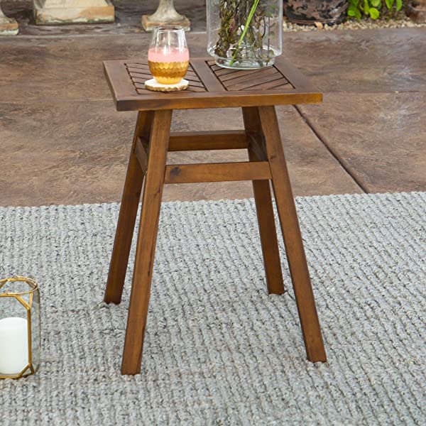Walker Edison 5 Person Outdoor Wood Chevron Patio Furniture Dining Set Table Chairs Bench All Weather Backyard Conversation Garden Poolside Balcony, 4 Piece, Brown Brown 4 Piece Dining Set