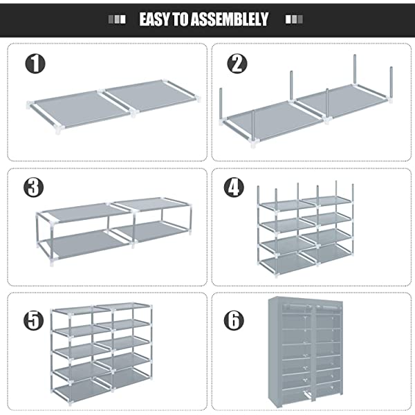 ERONE Shoe Rack Storage Organizer , 28 Pairs Portable Double Row with Nonwoven Fabric Cover Shoe Rack Cabinet for Closet (Black)