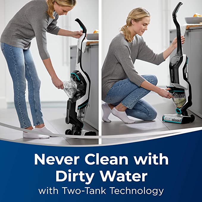 BISSELL, 2554A CrossWave Cordless Max All in One Wet-Dry Vacuum Cleaner and Mop for Hard Floors and Area Rugs, Black/Pearl White with Electric Blue Accents