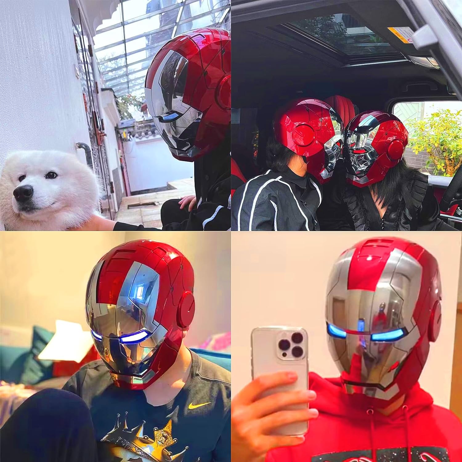 Adult Iron-Mans Helmet Electronic MK 5 Helmet with Jarvis Voice/Sensing/Remote Control Open/Close Sounds & LED Eyes Light Up Super Hero Movie 1:1 Model for Halloween