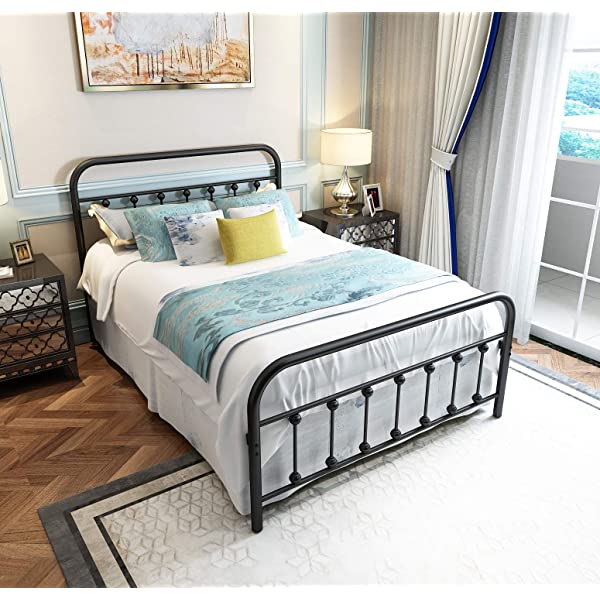 Black Metal Bed Frame Full Size with Headboard and Footboard Single Platform Mattress Base,Metal Tube and Iron-Art Bed(Full,Black) Full Black