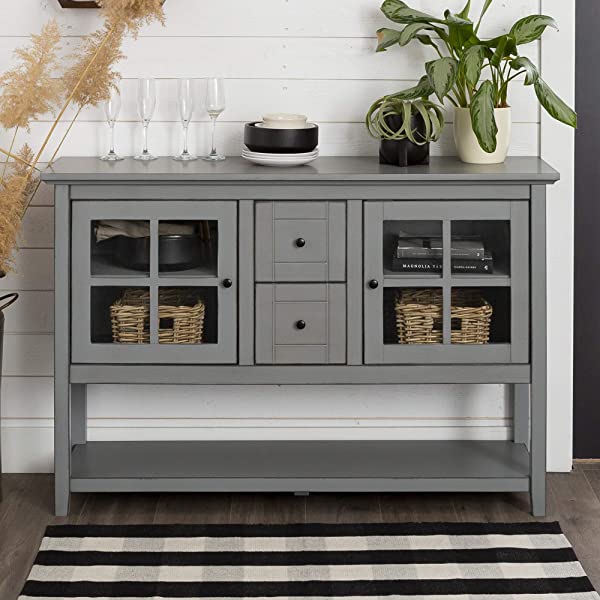 Walker Edison Charlotte Classic Glass Door Storage Buffet, 52 Inch, Espresso Espresso 52 Inch
