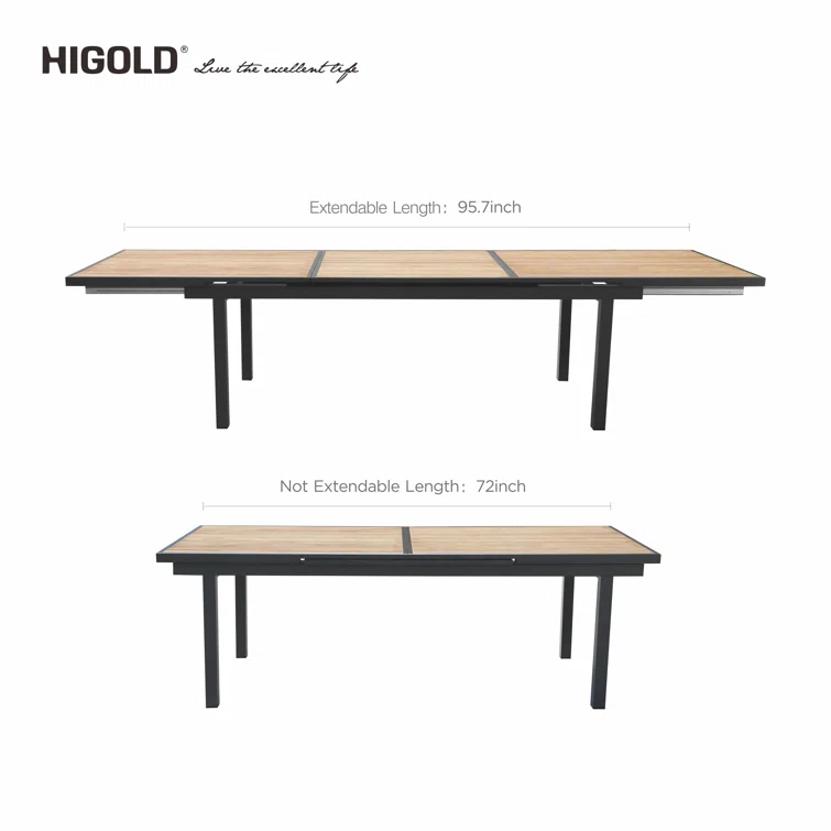 Heck Rectangular 8 - Person Outdoor Dining Set with Extension Teak Tabletop