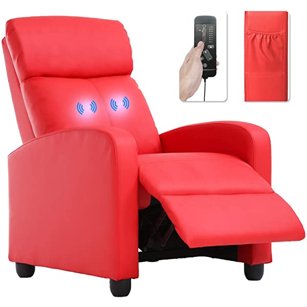 Recliner Chair for Living Room Massage Recliner Sofa Reading Chair Winback Single Sofa Home Theater Seating Modern Reclining Chair Easy Lounge with PU Leather Padded Seat Backrest (Brown)