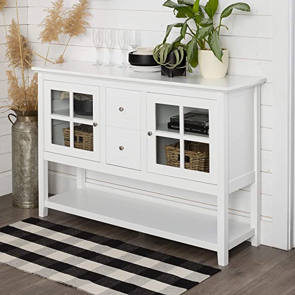 Walker Edison Charlotte Classic Glass Door Storage Buffet, 52 Inch, Espresso Espresso 52 Inch