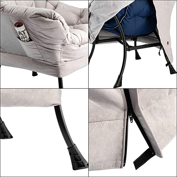 AbocoFur Modern Large Cotton Fabric Lazy Chair,Accent Contemporary Lounge Chair, Single Steel Frame Leisure Sofa Chair with Armrests and A Side Pocket, Beige