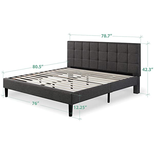 ZINUS Lottie Upholstered Platform Bed Frame / Mattress Foundation / Wood Slat Support / No Box Spring Needed / Easy Assembly, Grey, Queen Grey Queen Standard