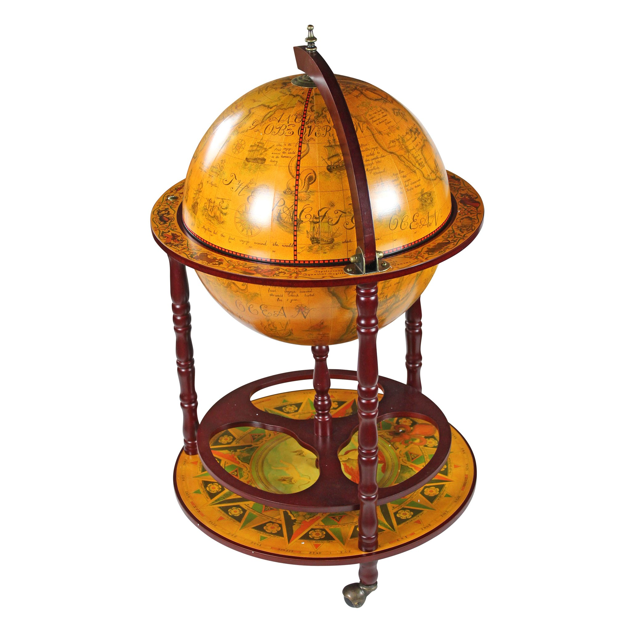 【Furniture】Design Toscano Sixteenth-Century Italian Replica Globe Bar Cart Cabinet on Wheels, 38