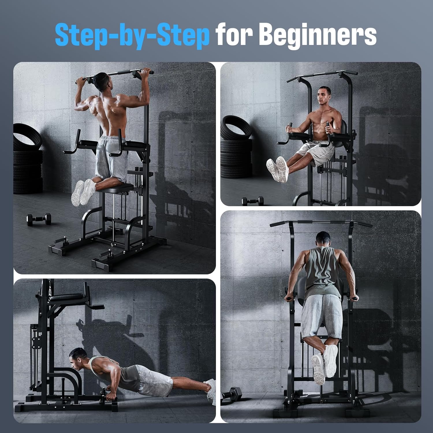 Sportsroyals Power Tower Dip Station Pull Up Bar for Home Gym Strength Training Workout Equipment, 450LBS.
