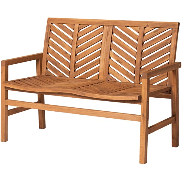 Walker Edison 5 Person Outdoor Wood Chevron Patio Furniture Dining Set Table Chairs Bench All Weather Backyard Conversation Garden Poolside Balcony, 4 Piece, Brown Brown 4 Piece Dining Set