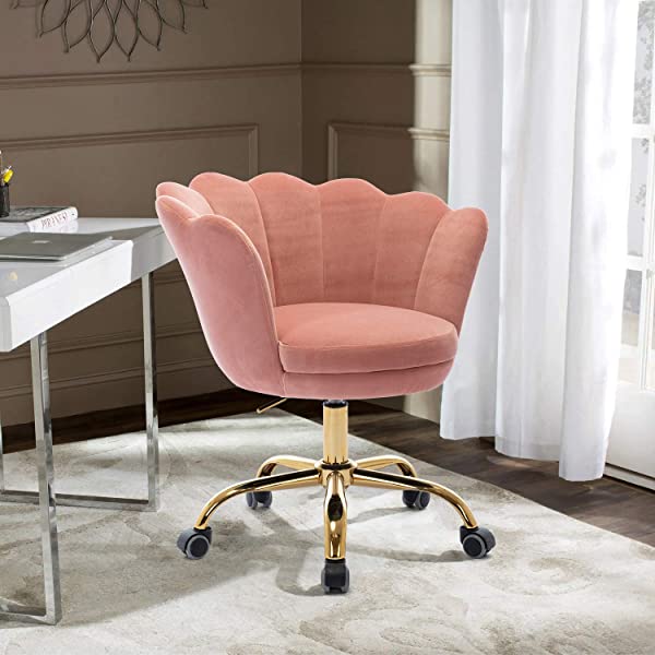 MTFY Modern Home Office Swivel Chair, Shell Desk Chair with Adjustable Height, Upholstered Ergonomic Computer Desk Chair Leisure Task Chair Accent Armchair for Office, Living Room,Bedroom (Beige)