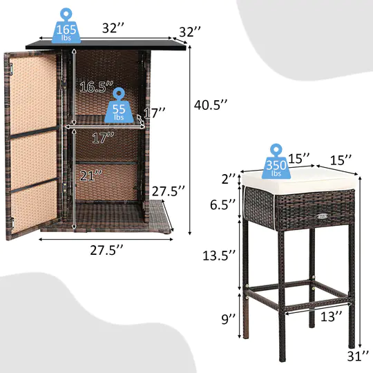 【Home&Garden】Patiojoy 5PCS Patio Rattan Bar Table Stool Set Hidden Storage Shelf Soft HW68244+
