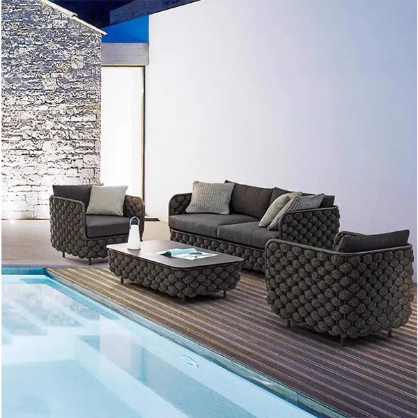 Outdoor sofa courtyard sun protection leisure garden villa rope woven tea table