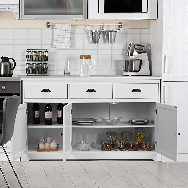 Giantex Sideboard Buffet Server Storage Cabinet Console Table Home Kitchen Dining Room Furniture Entryway Cupboard with 2 Cabinets and 3 Drawers Adjustable Shelves, White (White)