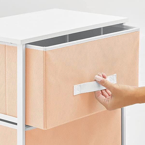 mDesign Storage Dresser End/Side Table Night Stand Furniture Unit - Small Standing Organizer for Bedroom, Office, Living Room, and Closet - 2 Drawer Removable Fabric Bins - Gray/White Grey