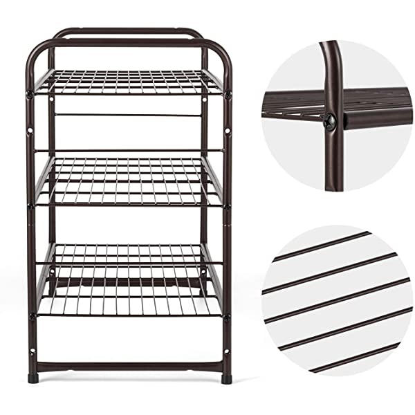 AULEDIO 3-Tier Shoe Rack, Stackable and Adjustable Multi-Function Wire Grid Shoe Organizer Storage, Extra Large Capacity, Space Saving, Fits Boots, High Heels, Slippers and More (Bronze) 3-Tier Bronze