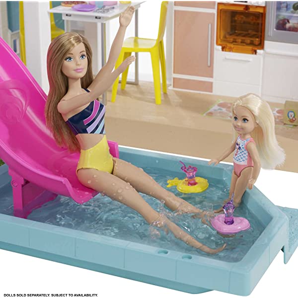 Barbie Dreamhouse (3.75-ft) 3-Story Dollhouse Playset with Pool & Slide, Party Room, Elevator, Puppy Play Area, Customizable Lights & Sounds, 75+ Pieces, Gift for 3 to 7 Year Olds, New for 2021